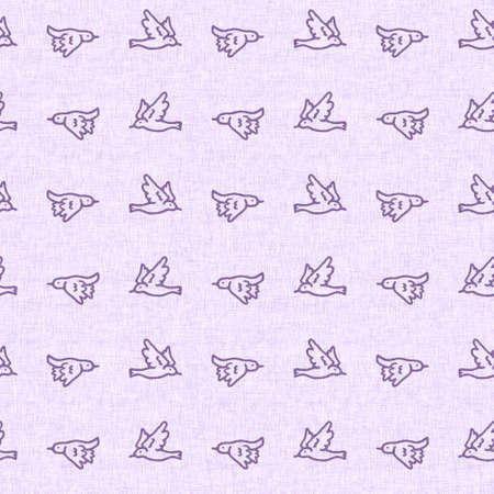 Gender neutral bird in sky seamless raster purple background. Simple whimsical 2 tone pattern. Kids nursery wallpaper or scandi all over print.の写真素材