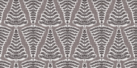 French grey botanical leaf linen seamless border with 2 tone country cottage style motif. Simple...