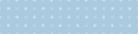 Christmas frozen snowflake seamless vector border. Masculine winter snow graphic design for wrapping paper, Xmas, frosty banner. Holiday hand drawn December star.のイラスト素材