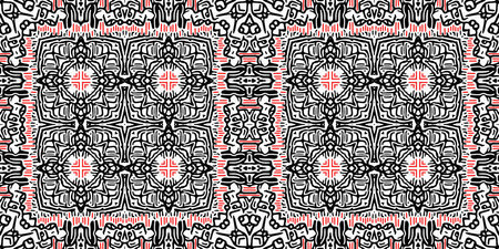 Red black seamless arabesque bandana border pattern. Modern masculine fashion neckerchief geometric...