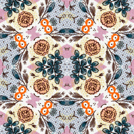 Retro fifties floral french printed fabric pattern for shabby chic home decor style. Pretty scandi...