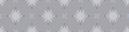 Christmas frozen snowflake seamless vector border. Masculine winter snow graphic design for wrapping...