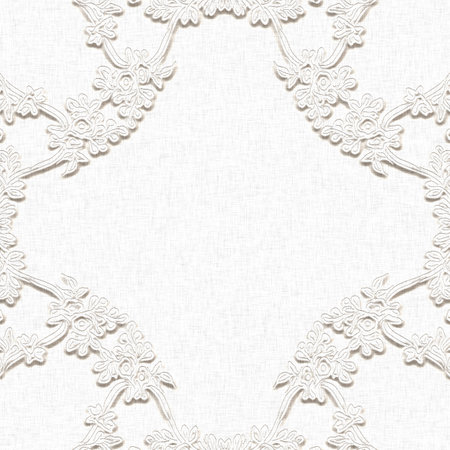 White on White linen lace effect background. Minimal stylish wedding invitation with subtle 3d lacy openwork pattern. Seamless modern stationery paper tileable.の写真素材