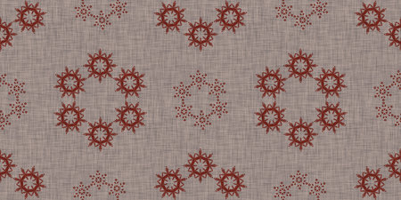 Seamless christmas snowflake woven linen border. Two tone seasonal red farmhouse frost edge for...