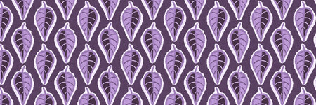 Gender neutral purple foliage leaf seamless raster border. Simple whimsical 2 tone pattern. Kids...