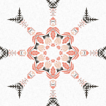 Modern boho geometric floral quilt style seamless pattern. Shabby chic scandi repeat background with...