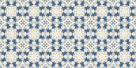 French blue quilted printed fabric border pattern for shabby chic home decor trim. Rustic farm house country cottage flower linen endless tape. Patchwork quilt effect ribbon edge.の写真素材