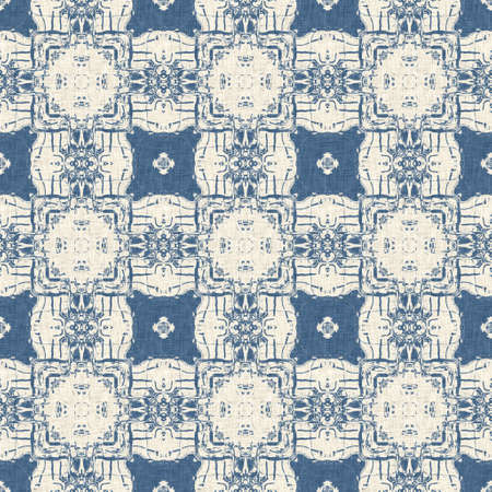 French blue quilt printed fabric pattern for shabby chic home decor style. Rustic farm house country cottage linen seamless background.の写真素材