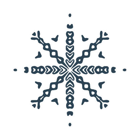 Christmas snowflake illustration vector motif. Masculine winter snow graphic for holiday, xmas, frosty icon. Hand drawn December snowy six pointed star.のイラスト素材
