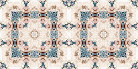 Retro boho geometric kaleidoscope scarf border pattern background. Colorful vintage azulejos effect ribbon edge trim damask. Fashion shawl endless bandana band.の写真素材