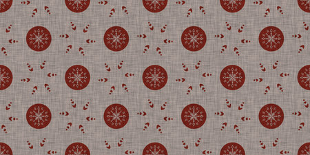 Seamless christmas snowflake woven linen border. Two tone seasonal red farmhouse frost edge for...