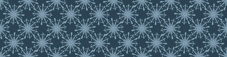 Christmas frozen snowflake seamless vector border. Masculine winter snow graphic design for wrapping paper, Xmas, frosty banner. Holiday hand drawn December star.のイラスト素材