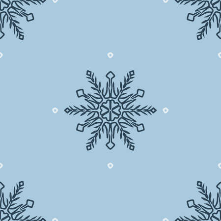 Christmas frozen snowflake seamless vector pattern. Masculine winter snow graphic design for wrapping paper, Xmas, frosty wallpaper. Holiday hand drawn December star.のイラスト素材