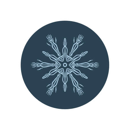 Christmas snowflake circle illustration vector motif. Masculine winter snow graphic for holiday, xmas, frosty icon. Hand drawn December snowy six pointed star.のイラスト素材