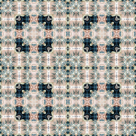 Retro boho geometric kaleidoscope scarf pattern background. Colorful vintage azulejos effect damask shawl textile print tile.の写真素材