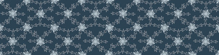 Christmas frozen snowflake seamless vector border. Masculine winter snow graphic design for wrapping paper, Xmas, frosty banner. Holiday hand drawn December star.のイラスト素材
