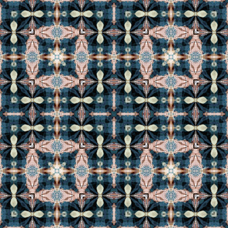 Retro boho geometric kaleidoscope scarf pattern background. Colorful vintage azulejos effect damask shawl textile print tile.の写真素材