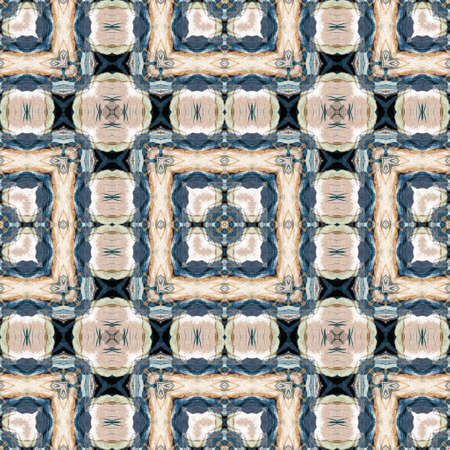 Retro boho geometric kaleidoscope scarf pattern background. Colorful vintage azulejos effect damask shawl textile print tile.の写真素材