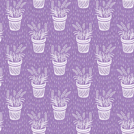 Gender neutral purple flower seamless raster background. Simple whimsical 2 tone pattern. Kids floral nursery wallpaper or scandi all over print.の写真素材