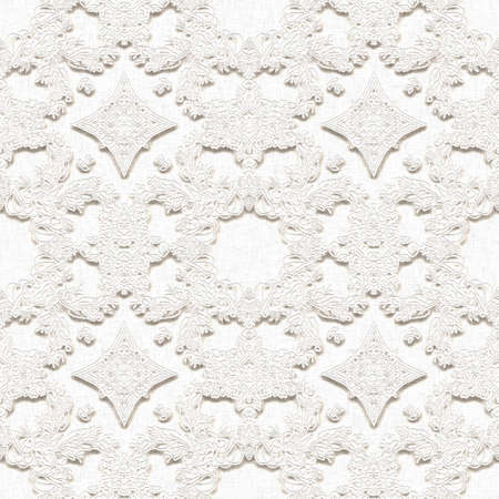 White on White linen lace effect background. Minimal stylish wedding invitation with subtle 3d lacy openwork pattern. Seamless modern stationery paper tileable.の写真素材