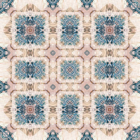 Retro boho geometric kaleidoscope scarf pattern background. Colorful vintage azulejos effect damask shawl textile print tile.の写真素材