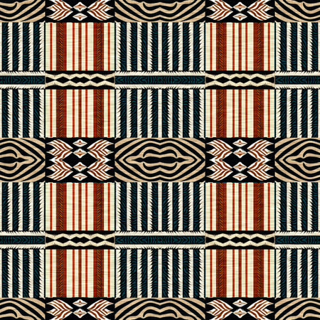 African kente cloth patchwork effect pattern. Seamless geometric quilt fabric all over background....