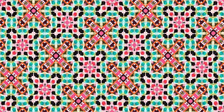 Kitsch pattern geometric retro design in seamless border background. Trendy modern boho geo in...