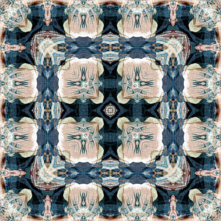 Retro boho geometric kaleidoscope scarf pattern background. Colorful vintage azulejos effect damask shawl textile print tile.の写真素材