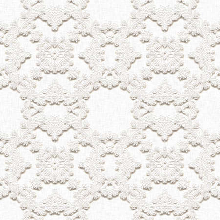 White on White linen lace effect background. Minimal stylish wedding invitation with subtle 3d lacy openwork pattern. Seamless modern stationery paper tileable.の写真素材