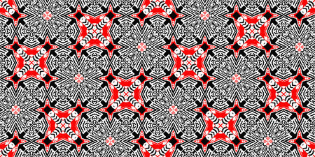 Red black seamless arabesque bandana border pattern. Modern masculine fashion neckerchief geometric...