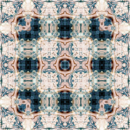 Retro boho geometric kaleidoscope scarf pattern background. Colorful vintage azulejos effect damask...
