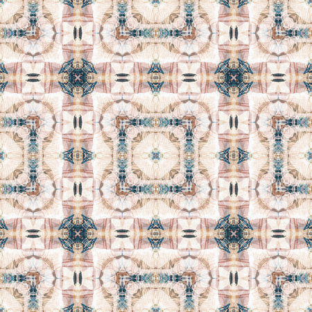 Retro boho geometric kaleidoscope scarf pattern background. Colorful vintage azulejos effect damask shawl textile print tile.の写真素材