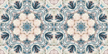 Retro boho geometric kaleidoscope scarf border pattern background. Colorful vintage azulejos effect...