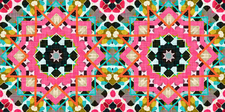 Kitsch pattern geometric retro design in seamless border background. Trendy modern boho geo in...