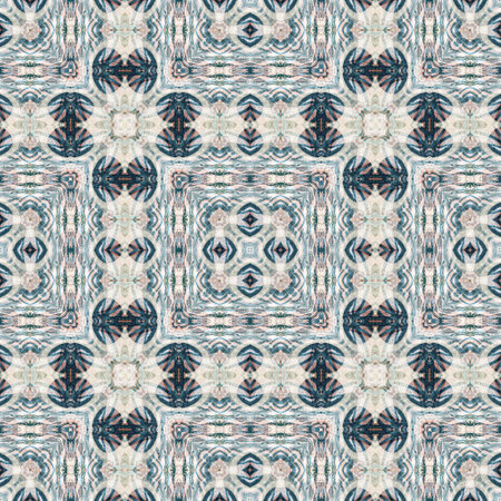 Retro boho geometric kaleidoscope scarf pattern background. Colorful vintage azulejos effect damask shawl textile print tile.の写真素材