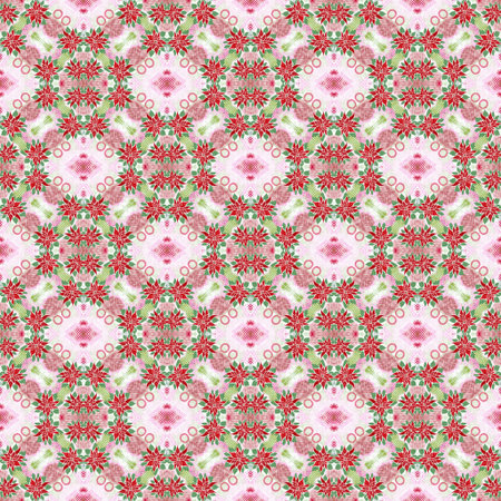 Seamless Christmas poinsettia retro pattern. Decorative ornament in seasonal red for December...