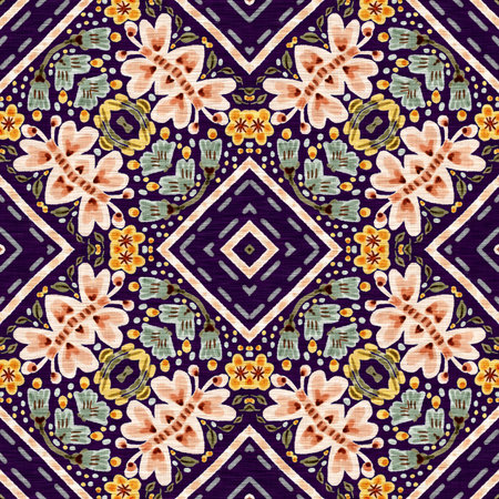 Rustic provence floral pattern background. Boho whimsical french swatch for repeat tile. Country...