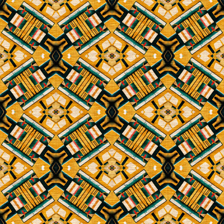 Traditional tile mosaic seamless pattern print. Fabric effect mexican patchwork damask grid Square...