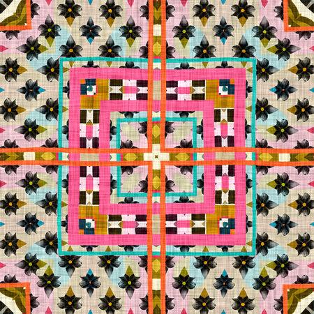 Kitsch pattern geometric retro design in seamless background. Trendy modern boho geo in vibrant...