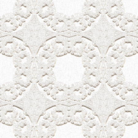 White on White linen lace effect background. Minimal stylish wedding invitation with subtle 3d lacy openwork pattern. Seamless modern stationery paper tileable.の写真素材