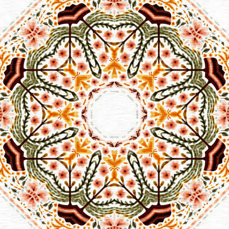 Boho botanical cottage core seamless pattern. Trendy decorative folklore allover background. Small ditsy geo flowers for illustration wallpaper.の写真素材