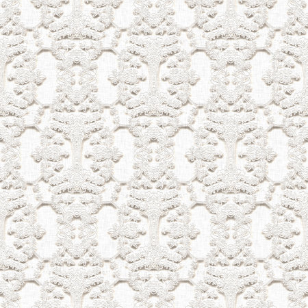 White on White linen lace effect background. Minimal stylish wedding invitation with subtle 3d lacy openwork pattern. Seamless modern stationery paper tileable.の写真素材