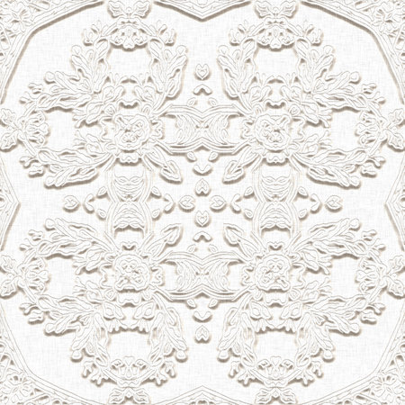 White on White linen lace effect background. Minimal stylish wedding invitation with subtle 3d lacy openwork pattern. Seamless modern stationery paper tileable.の写真素材