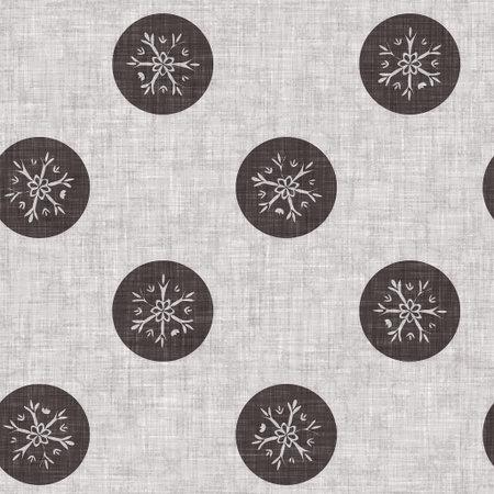 Seamless christmas snowflake woven linen pattern. Two tone seasonal brown farmhouse frost...