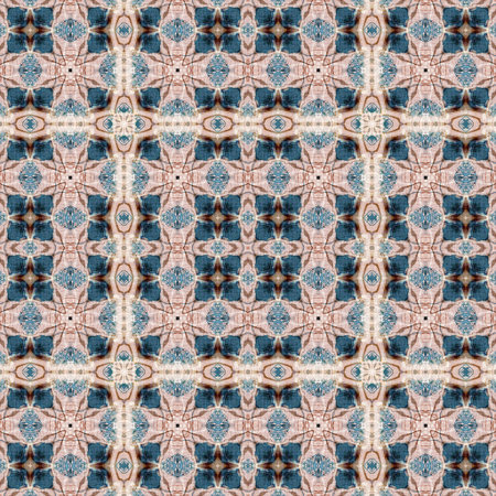 Retro boho geometric kaleidoscope scarf pattern background. Colorful vintage azulejos effect damask...