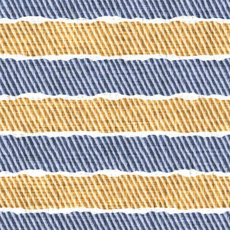 Seamless French country kitchen stripe fabric pattern print. Blue yellow white horizontal striped...