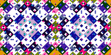 Retro geometric pixel pattern. Playful fun kaleidoscopic pink wallpaper. Colorful summer vintage geo...