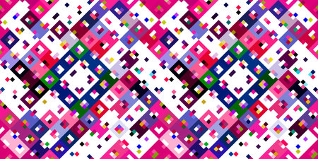 Retro geometric pixel pattern. Playful fun kaleidoscopic pink wallpaper. Colorful summer vintage geo...