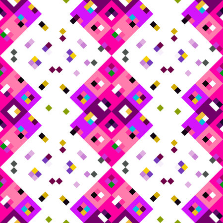 Kaleidoscopic geo pixel pattern. Playful fun pink wallpaper. Colorful summer vintage geo dot mosaic...