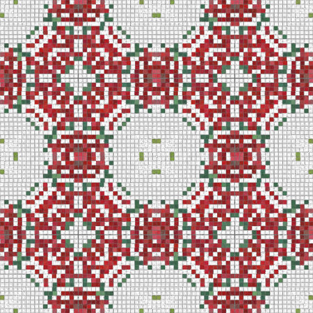 Seamless Christmas poinsettia cross stitch pattern. Decorative ornament in seasonal red for...